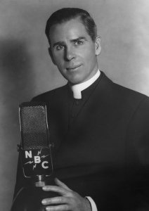 Msgr. Fulton J. Sheen is pictured with an NBC radio microphone in this file photo. In the late 1920's, the priest preached on 